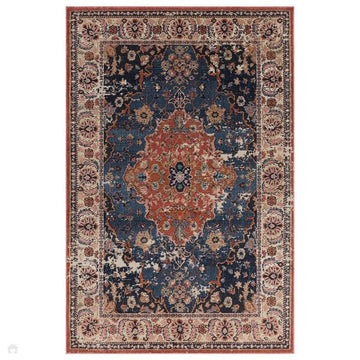 Zola Heris Traditional Persian Medallion Border Hi-Low Textured Blue/Terra/Red/Beige/Pink/Cream/Multicolour Rug-Asiatic Carpets-Rug Love - The Most Loved Rug Store
